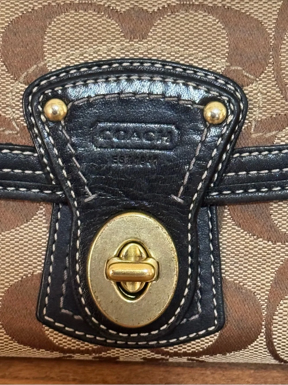 Coach Legacy Signature C Turnlock Long Wallet Brown Black